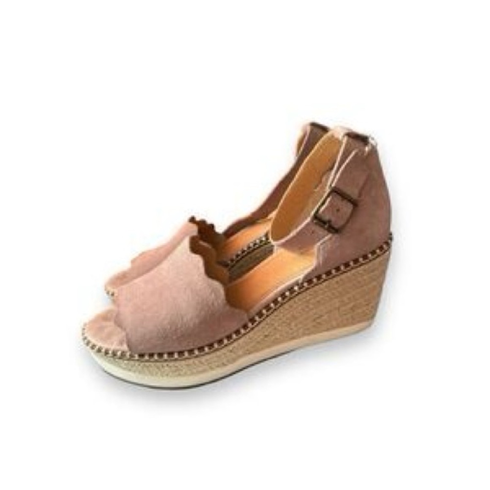 New Crown Vintage Women's Pink suede Wedge Sandals
